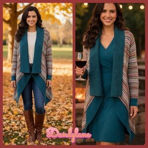 NorthStyle Teal and Multicolor Striped Cardigan Size Medium